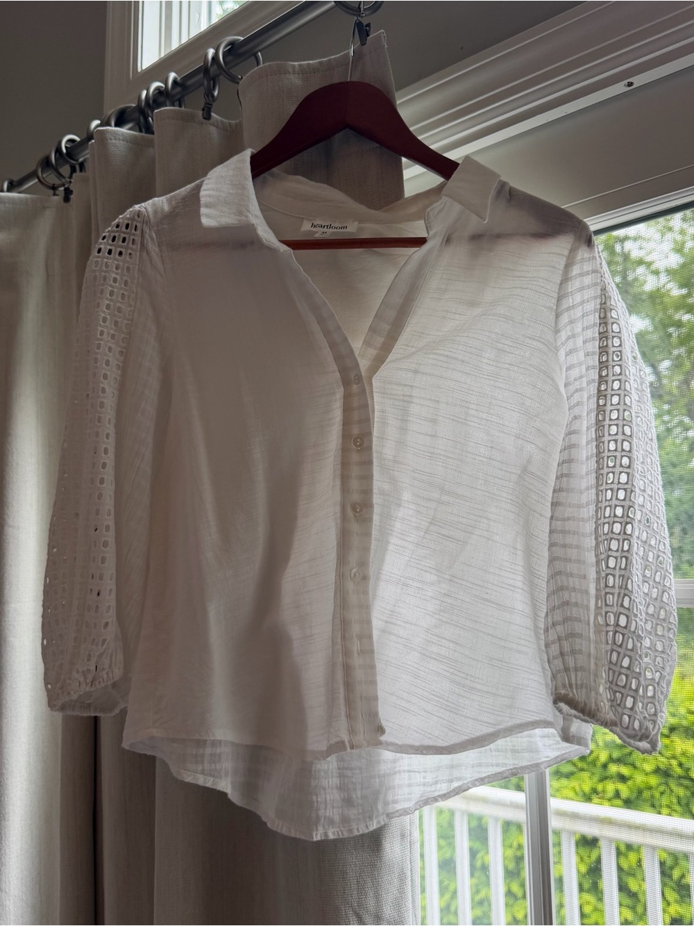 Heartloom White Button-Front Blouse with Eyelet Sleeves